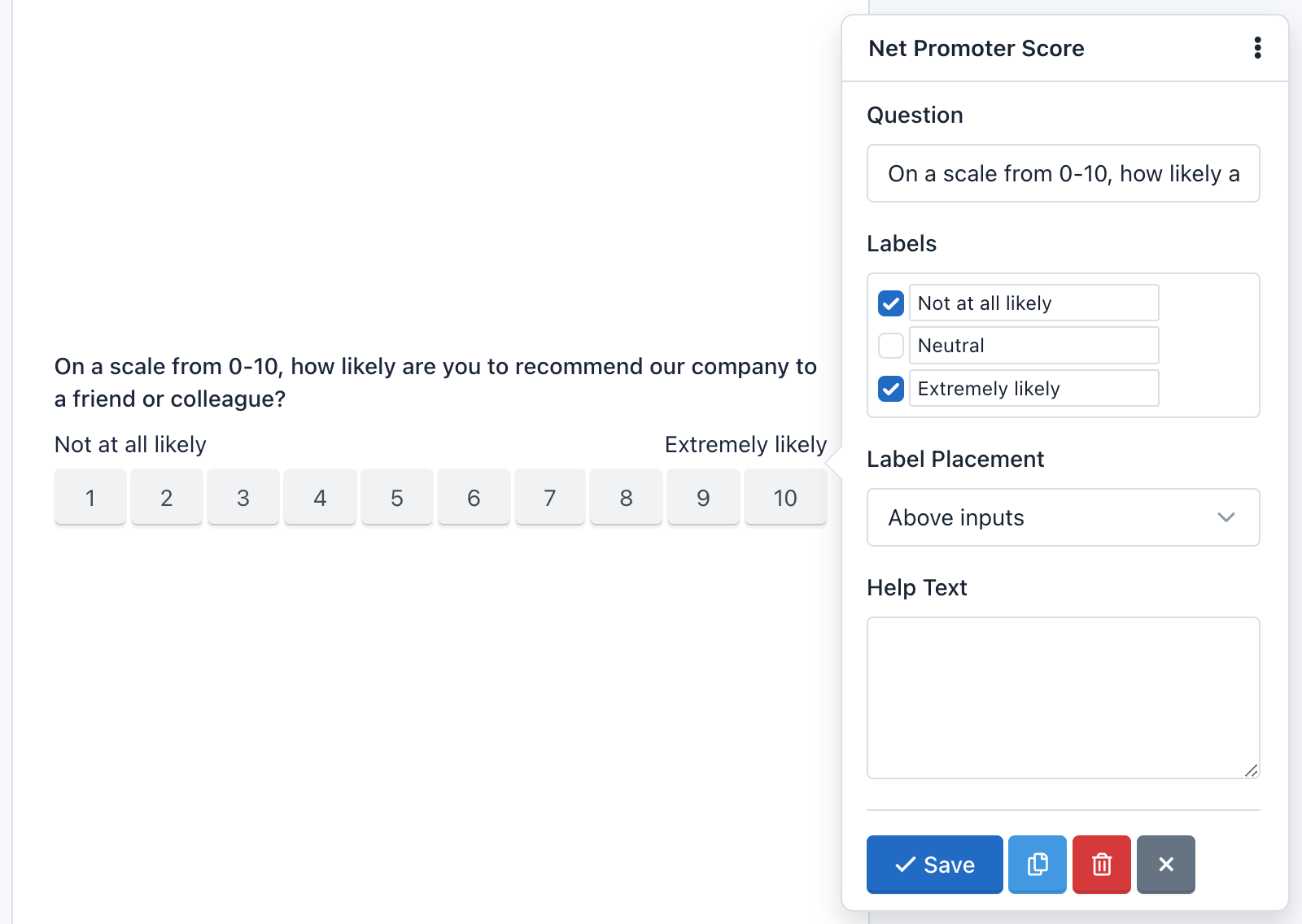 Verso Forms - Form Builder - Net Promoter Score (NPS)