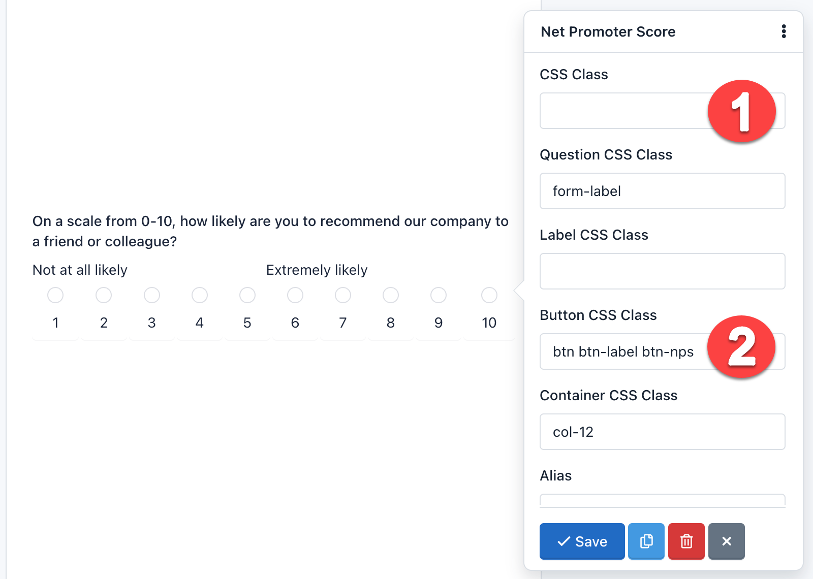 Verso Forms - Form Builder - Net Promoter Score (NPS) with Radio Buttons