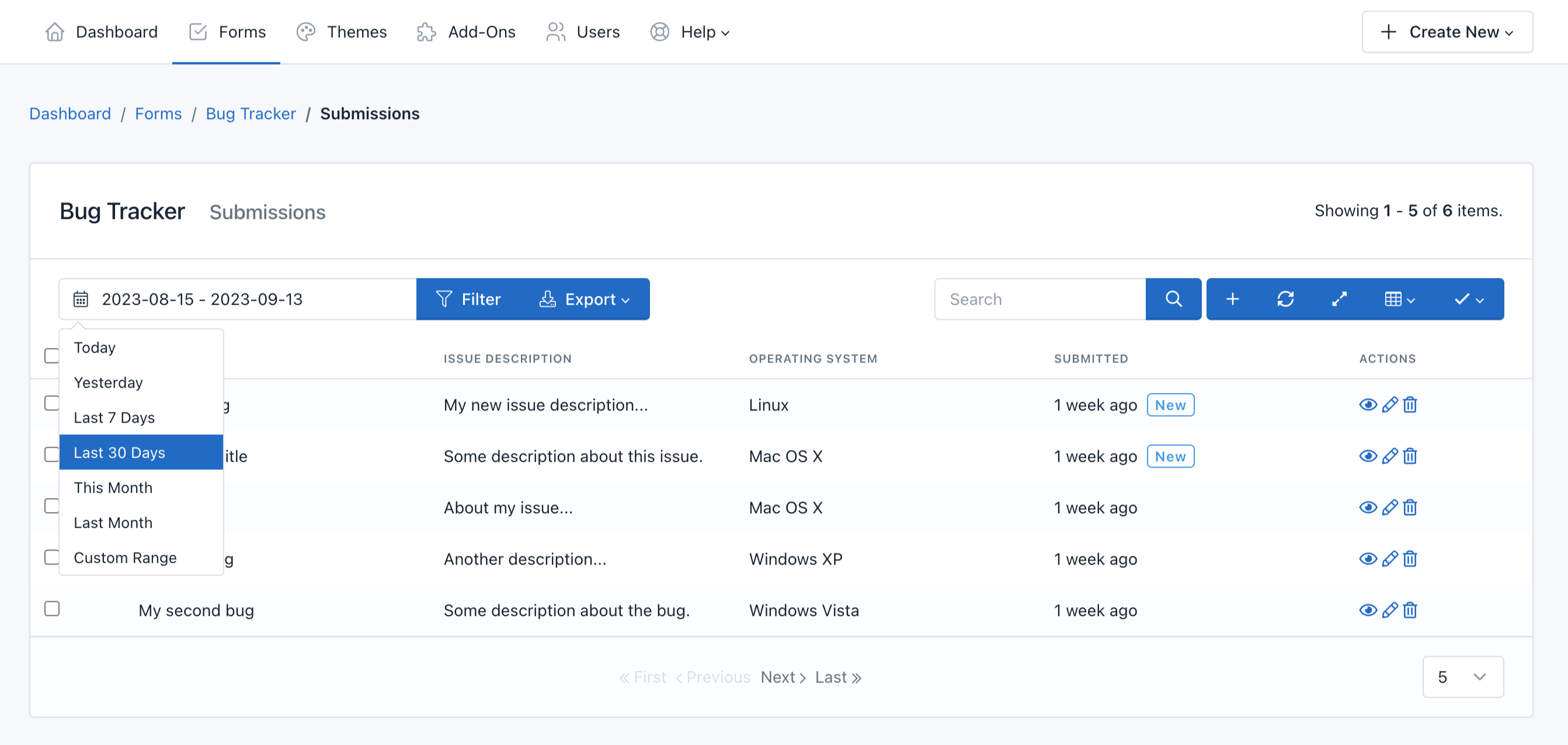 Submission Management - Filtering Submissions