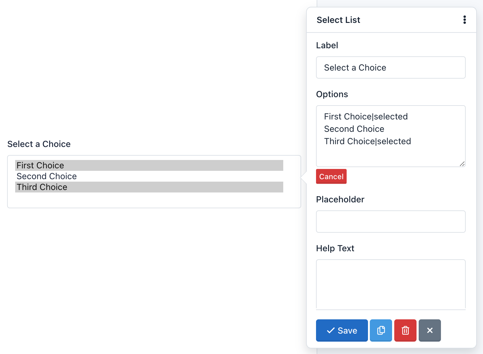 Verso Forms - Form Builder - Select List Options