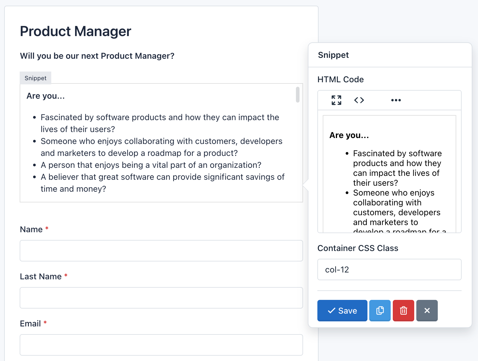 Verso Forms - Form Builder - Snippet