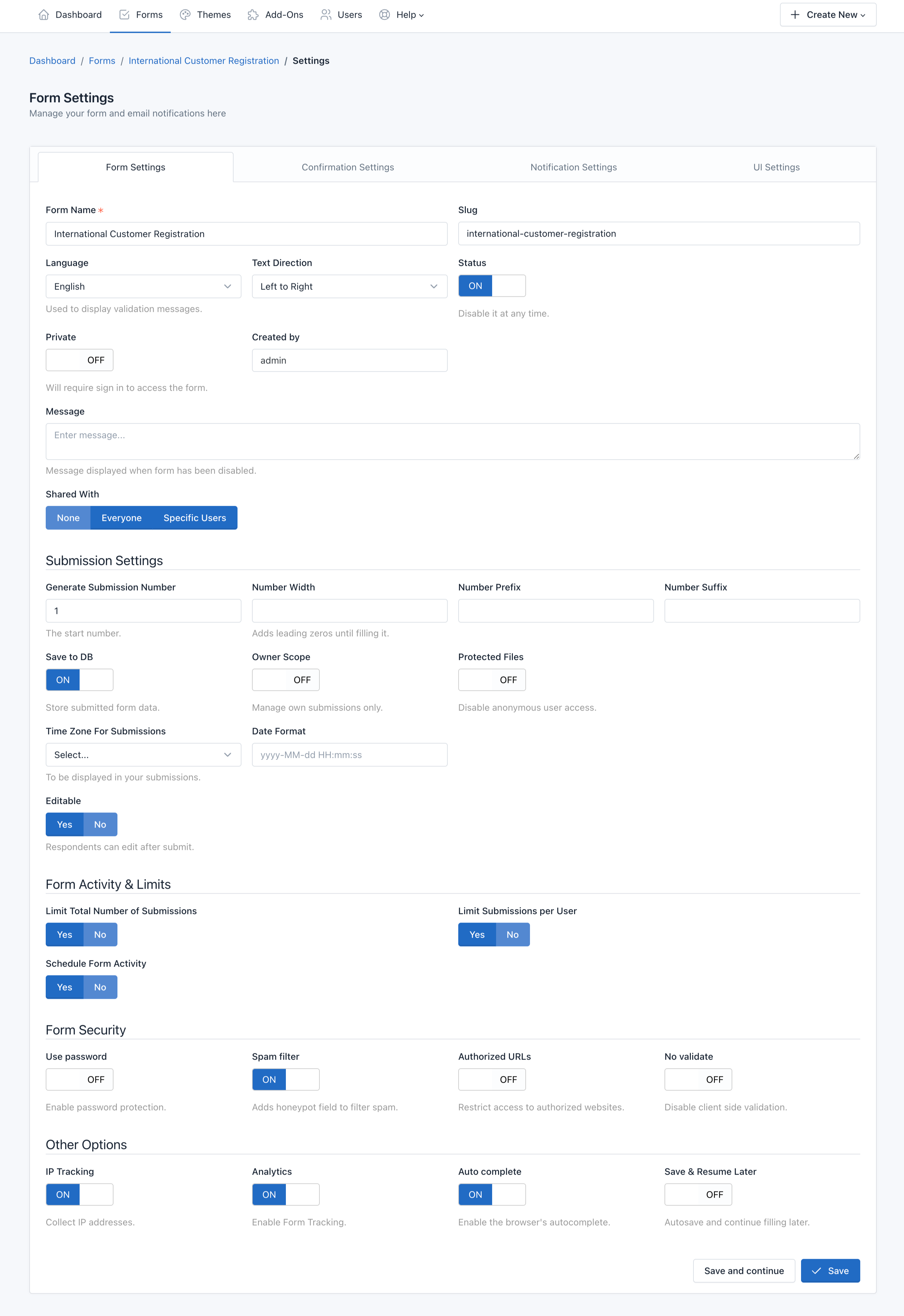 Verso Forms - Form Settings