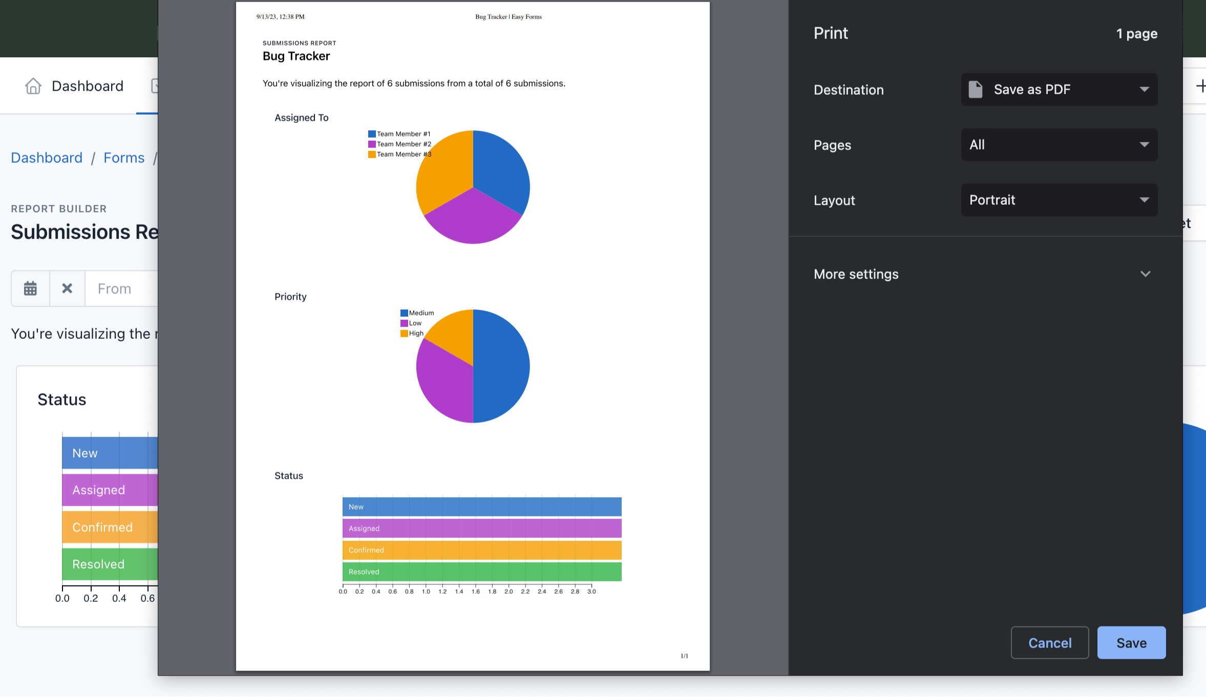 Report Builder - Print / Save a report as PDF Document